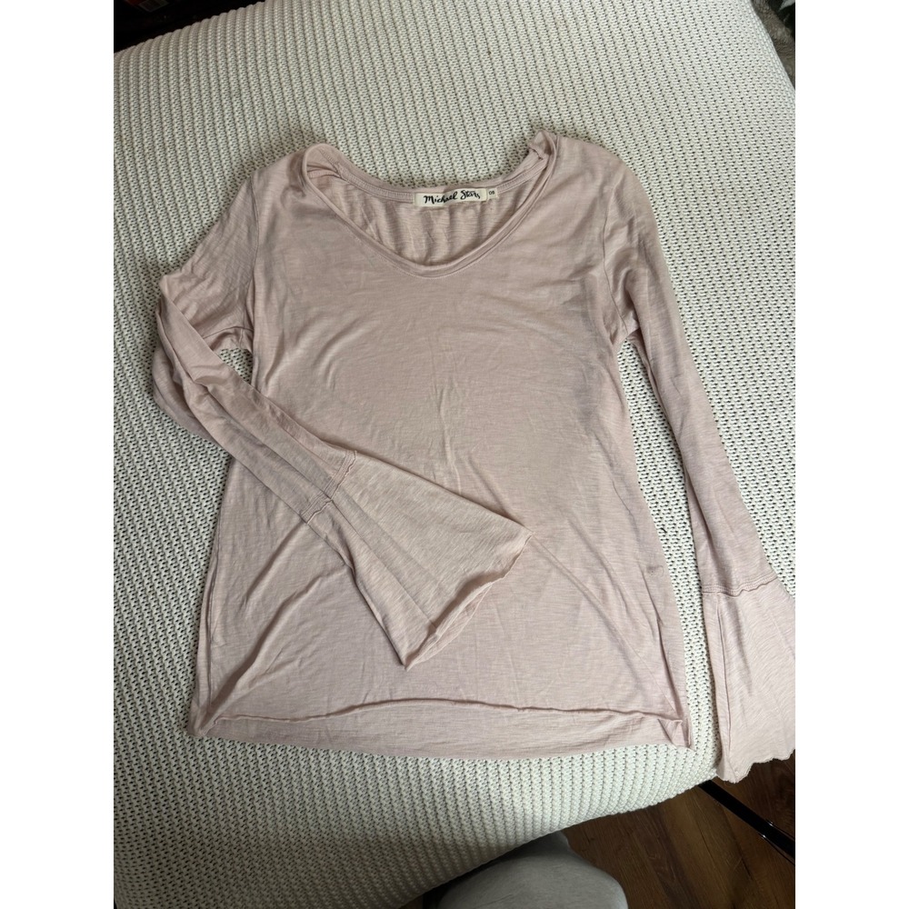 Michael Stars Women Blush Pink Supima Cotton Bell Sleeve Top Style One Size